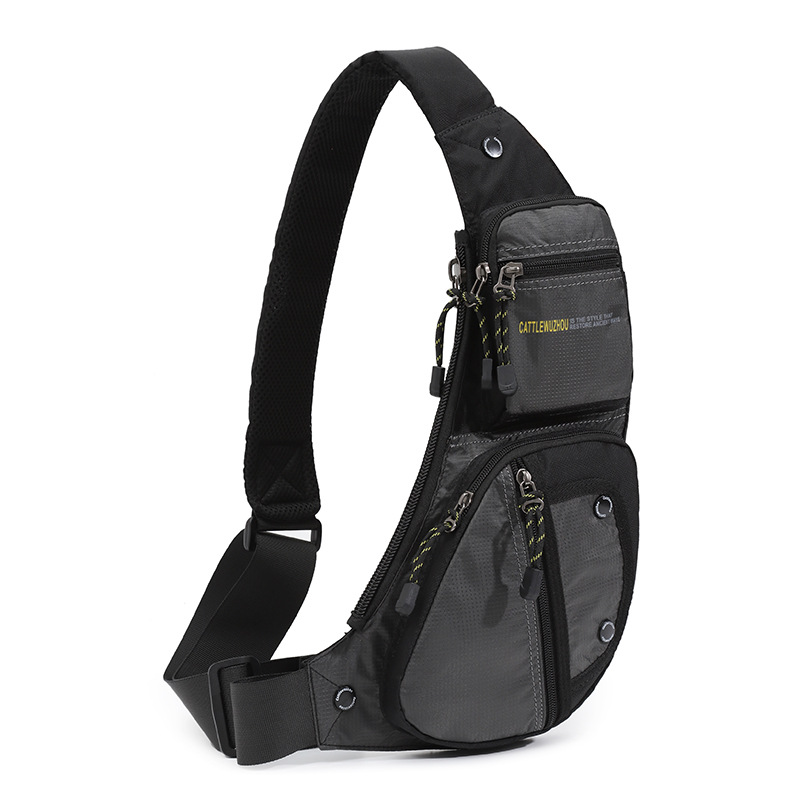 V888-ELOSUNG17222-214950-00 Black Men's Vintage Chest Bag – Multi-functional Waterproof Crossbody Sling Bag for Outdoor Sports - Image 1