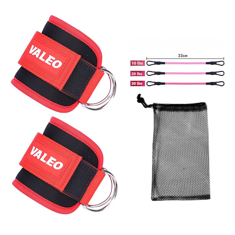 V888-ELOSUNG17247-215189-00 Red Set (2 Ankle Straps + 3 elastic ropes + 1 mesh bag) Adjustable Ankle Straps for Leg and Glute Training - EVA Padded Gym Foot Straps - Image 1