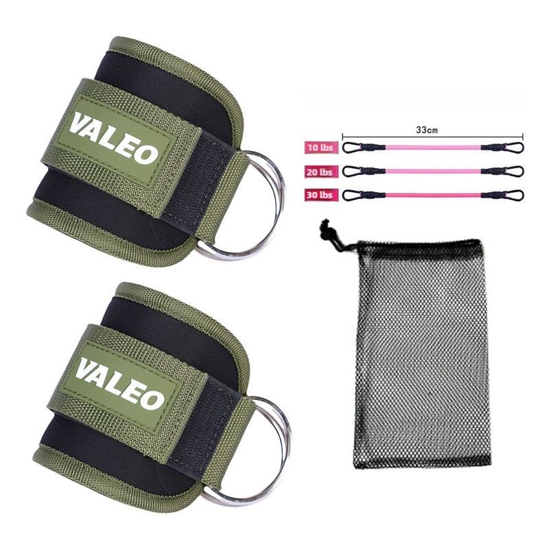 V888-ELOSUNG17249-215193-00 Dark Green Set (2 Ankle Straps + 3 elastic ropes + 1 mesh bag) Adjustable Ankle Straps for Leg and Glute Training - EVA Padded Gym Foot Straps - Image 1