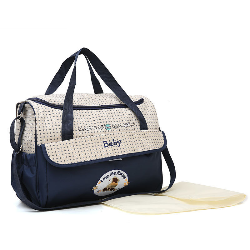 V888-ELOSUNG17286-215618-00 Large Dark Blue Fashionable Large-Capacity Cartoon Bear Shoulder Crossbody Mommy Bag - Stylish and Functional Diaper Bag - Image 1