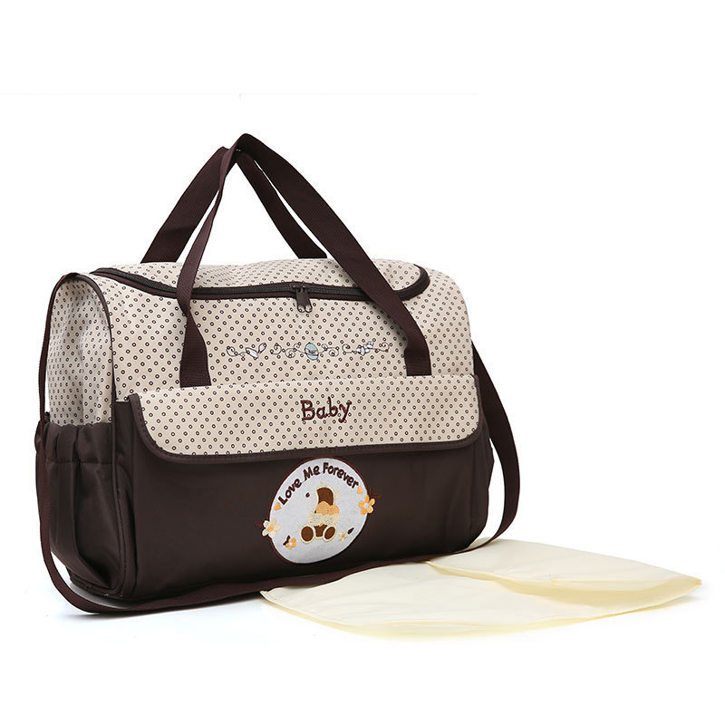 V888-ELOSUNG17287-215601-00 Large Coffee Fashionable Large-Capacity Cartoon Bear Shoulder Crossbody Mommy Bag - Stylish and Functional Diaper Bag - Image 1