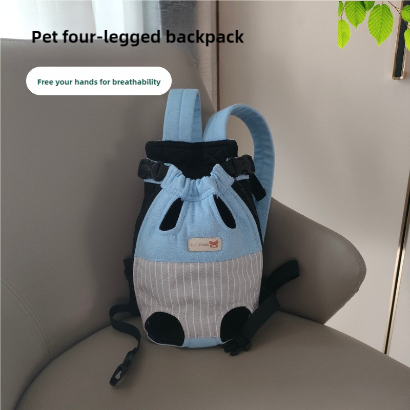 V888-ELOSUNG17296-215705-00 Size XXL Blue-Gray Patchwork Pet Backpack Dog Carrier Cat Travel Bag - Breathable, Portable & Hands-Free Four-Leg Design - Image 1