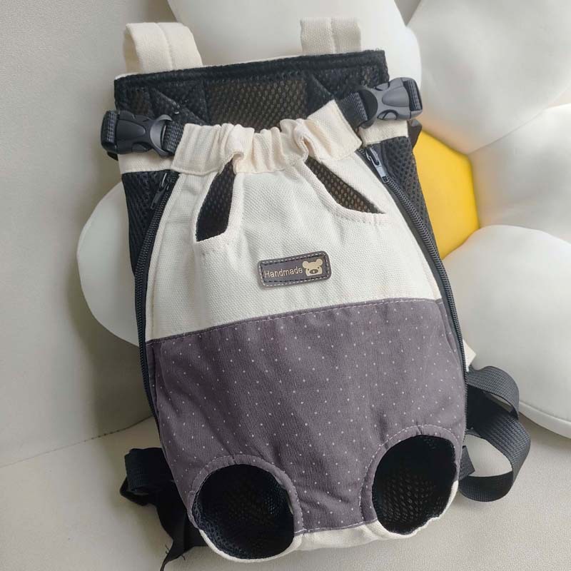 V888-ELOSUNG17301-215710-00 Size S Beige-Brown Patchwork Pet Backpack Dog Carrier Cat Travel Bag - Breathable, Portable & Hands-Free Four-Leg Design - Image 1