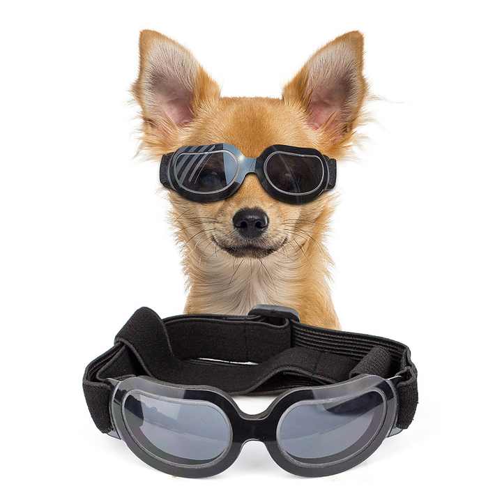 V888-ELOSUNG17324-215644-00 Black Lenses Pet Sunglasses for Dogs and Cats - UV Protection, Adjustable Strap, Anti-Wind and Anti-Fog Pet Goggles - Image 1