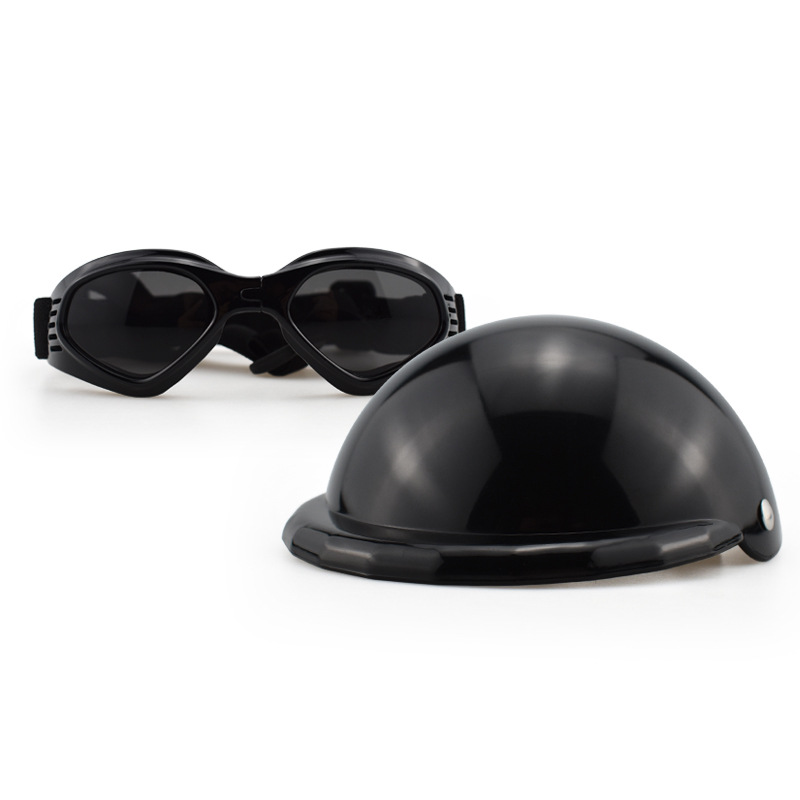 V888-ELOSUNG17329-215545-00 Size M Black Pet Helmet & Goggles Set - Adjustable Safety Gear for Dogs, UV Protection, Durable ABS Material, Stylish Outdoor Accessory - Image 1