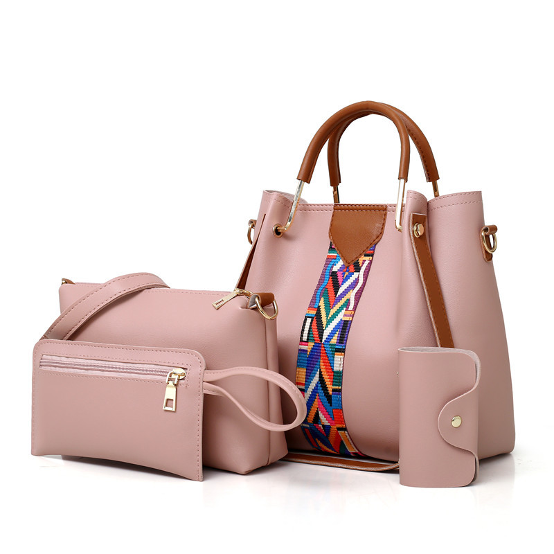 V888-ELOSUNG17348-215759-00 Pink Elegant 4-Piece Women’s Handbag Set – Stylish PU Leather Tote, Shoulder Bag, Clutch, and Wallet for Every Occasion - Image 1