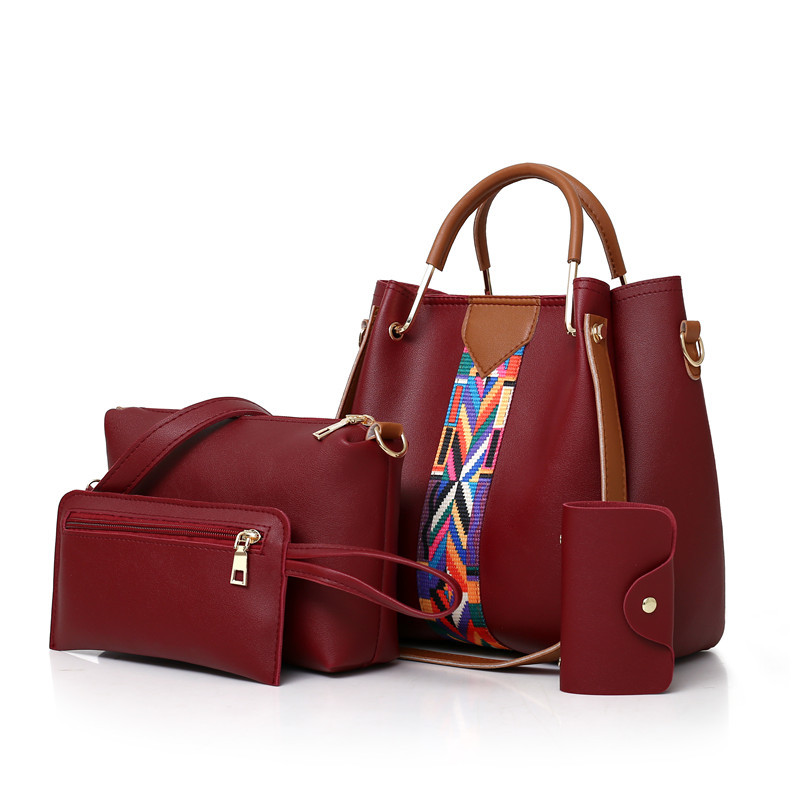 V888-ELOSUNG17349-215672-00 Red Elegant 4-Piece Women's Handbag Set - Stylish PU Leather Tote, Shoulder Bag, Clutch, and Wallet for Every Occasion - Image 1