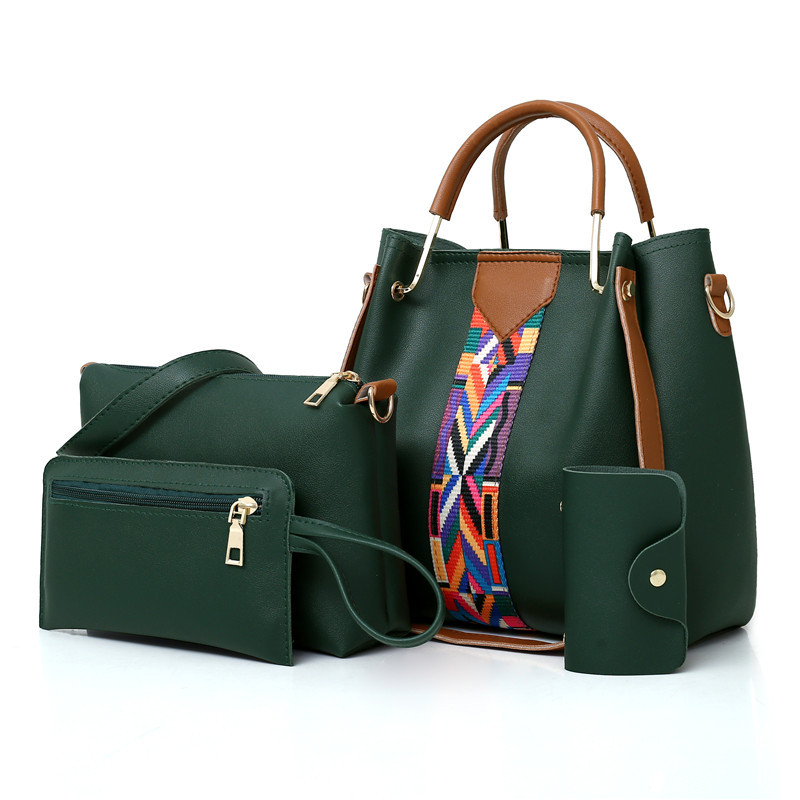 V888-ELOSUNG17351-215674-00 Dark Green Elegant 4-Piece Women's Handbag Set - Stylish PU Leather Tote, Shoulder Bag, Clutch, and Wallet for Every Occasion - Image 1