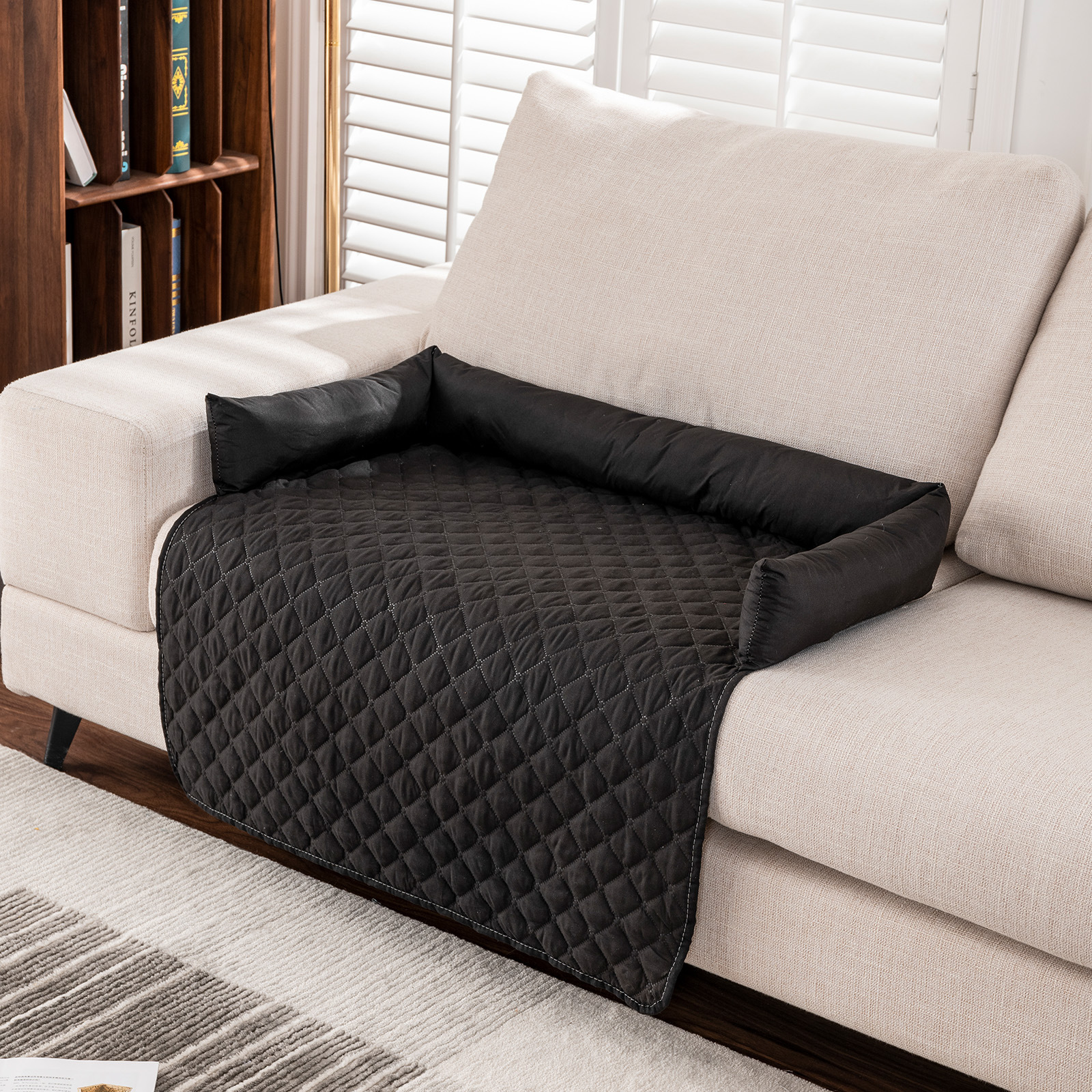V888-ELOSUNG17405-216070-00 90*120CM Black Waterproof & Scratch-Resistant Pet Sofa Protector Mat with Pillow | Cat & Dog Bed, Washable, All-Season - Image 1
