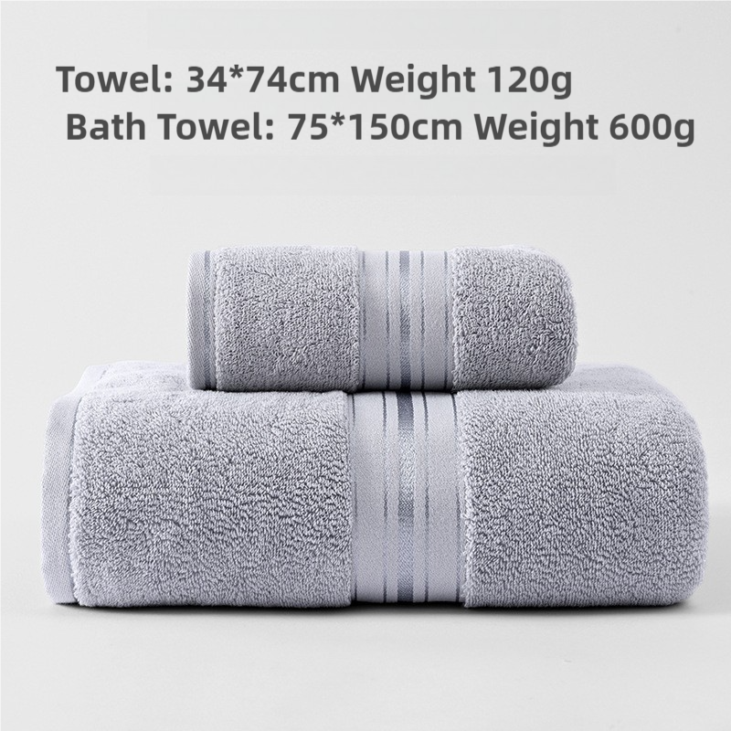 V888-ELOSUNG17424-215959-00 Grey Luxury Cotton Towel Set(Towel + Bath Towel) - Quick Dry, Extra Thick & Absorbent, Perfect for Bath & Beach - Image 1
