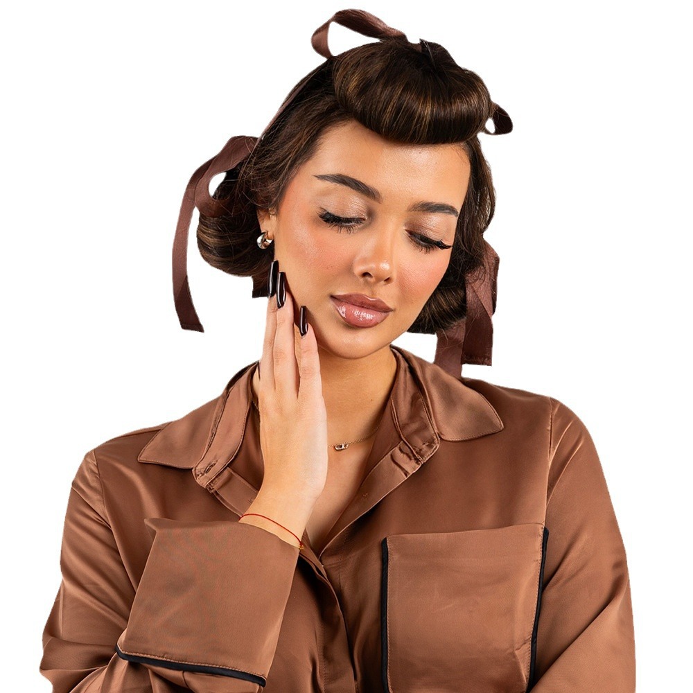 V888-ELOSUNG17442-216107-00 Brown 3 Sticks No-Heat Hair Curling Ribbon Kit - Silk Ribbon Curling Wand for Sleep-in Styling - Image 1