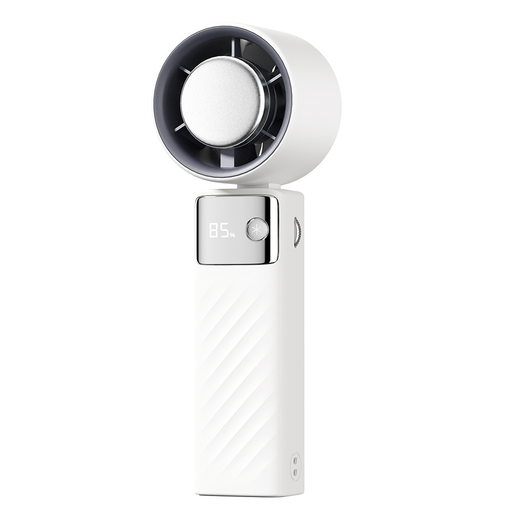 V888-ELOSUNG17475-216176-00 White Portable Turbo Handheld USB Rechargeable Fan with Digital Speed Display – High-Speed Cooling Fan for Outdoor Use - Image 1