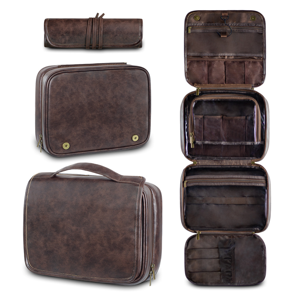 V888-ELOSUNG17580-216393-00 Coffee Luxury PU Business Travel Toiletry Bag - Large Capacity Waterproof Makeup Organizer with Dividers - Portable & Stylish Bathroom Storage - Image 1