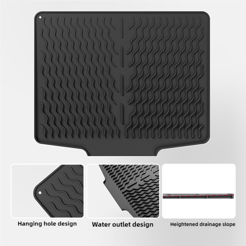 V888-ELOSUNG17624-216628-00 Black Silicone Dish Drying Mat, Non-Slip Draining Pad for Sink, Heat-Resistant and Water-Absorbent, Ideal for Dishes, Cups, and Utensils - Image 1