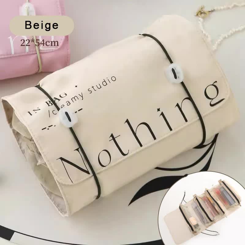 V888-ELOSUNG17629-216936-00 Beige Portable 4-in-1 Cosmetic Storage Bag, Removable Travel Organizer for Makeup, Toiletries, and Small Accessories - Image 1