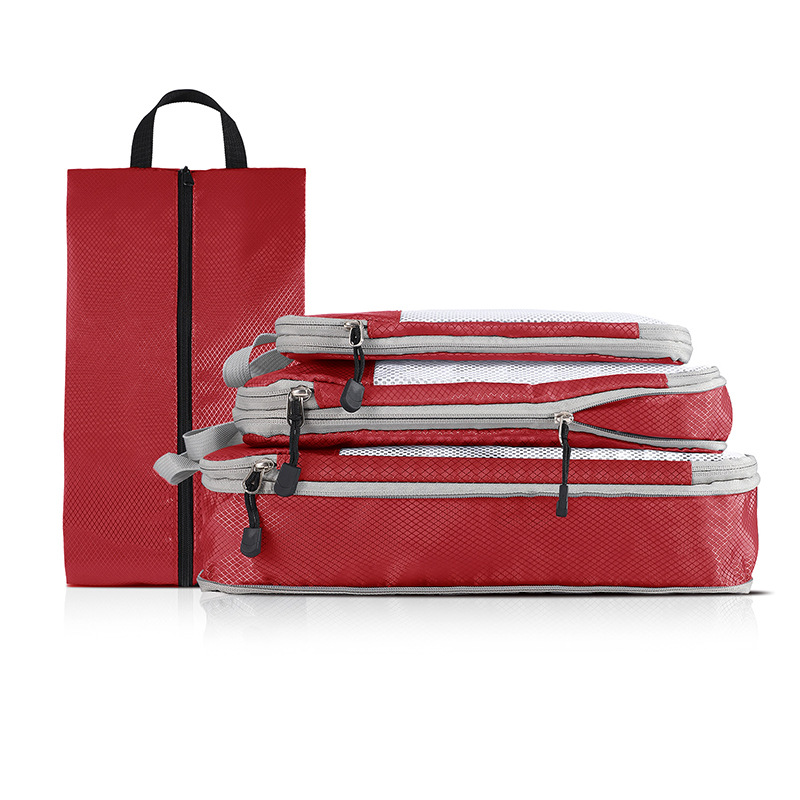 V888-ELOSUNG17645-216872-00 Red Compression Travel Storage Bags Set, Mesh Travel Organizers for Luggage, Foldable and Space-Saving Packing Cubes - Image 1