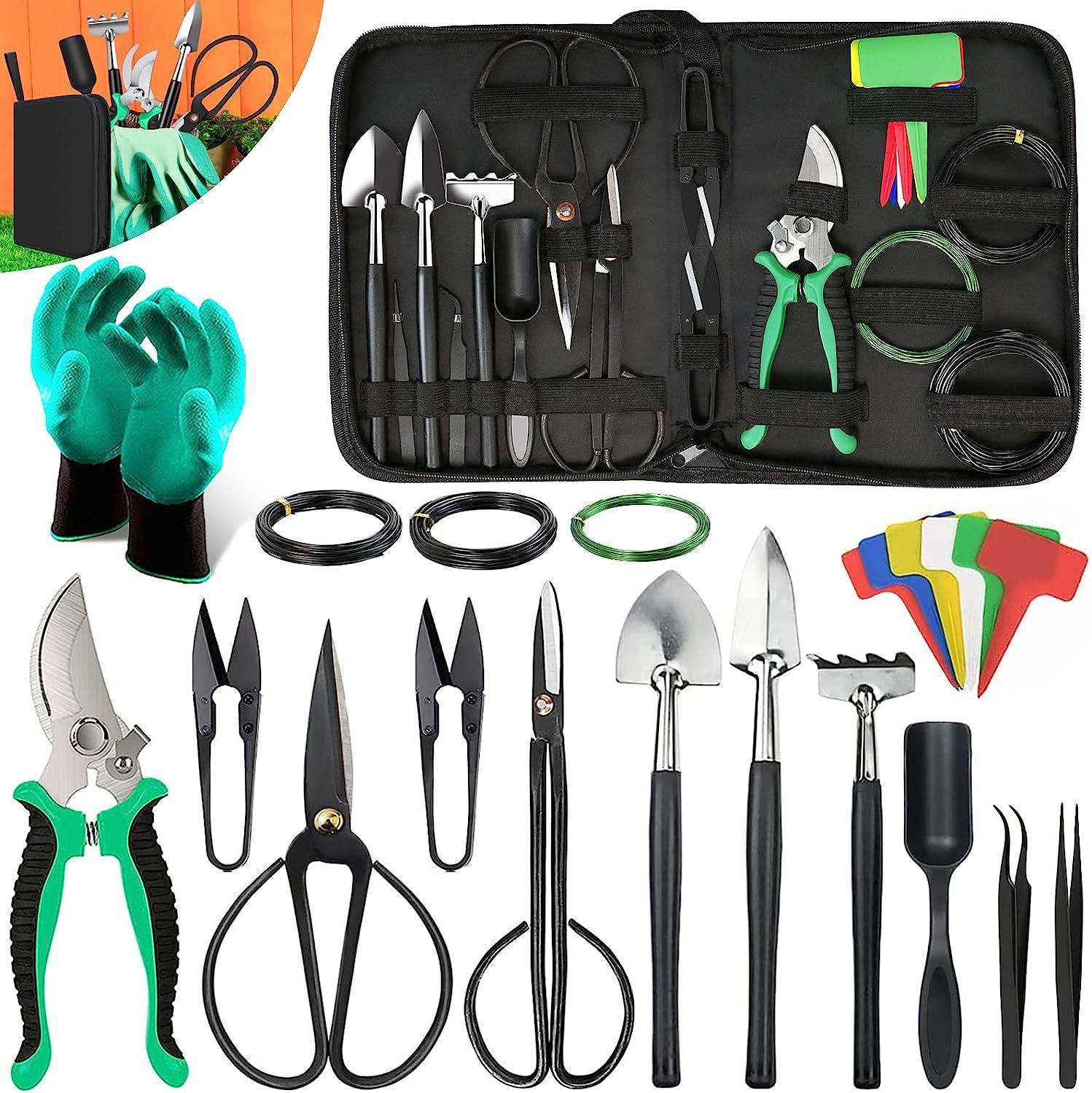 V888-ELOSUNG17668-219295-00 24-Piece Bonsai Tree Tool Kit for Gardening Starters – Complete Bonsai Care Set with Organizer Bag - Image 1