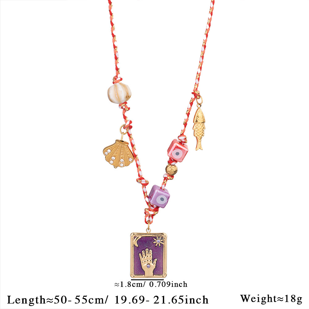 V888-ELOSUNG17734-222322-00 Purple Pendant Style Colorful Necklace for Women - Trendy Hand & Shell Jewelry Set - Image 1