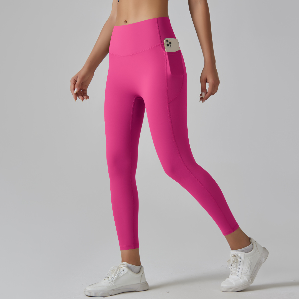 V888-ELOSUNG17895-224893-00 Rose Red Size S High-Waist Seamless Yoga Pants for Women - Fitness Leggings with Pockets, Quick-Dry, Butt-Lifting, Stretchable Workout Tights - Image 1