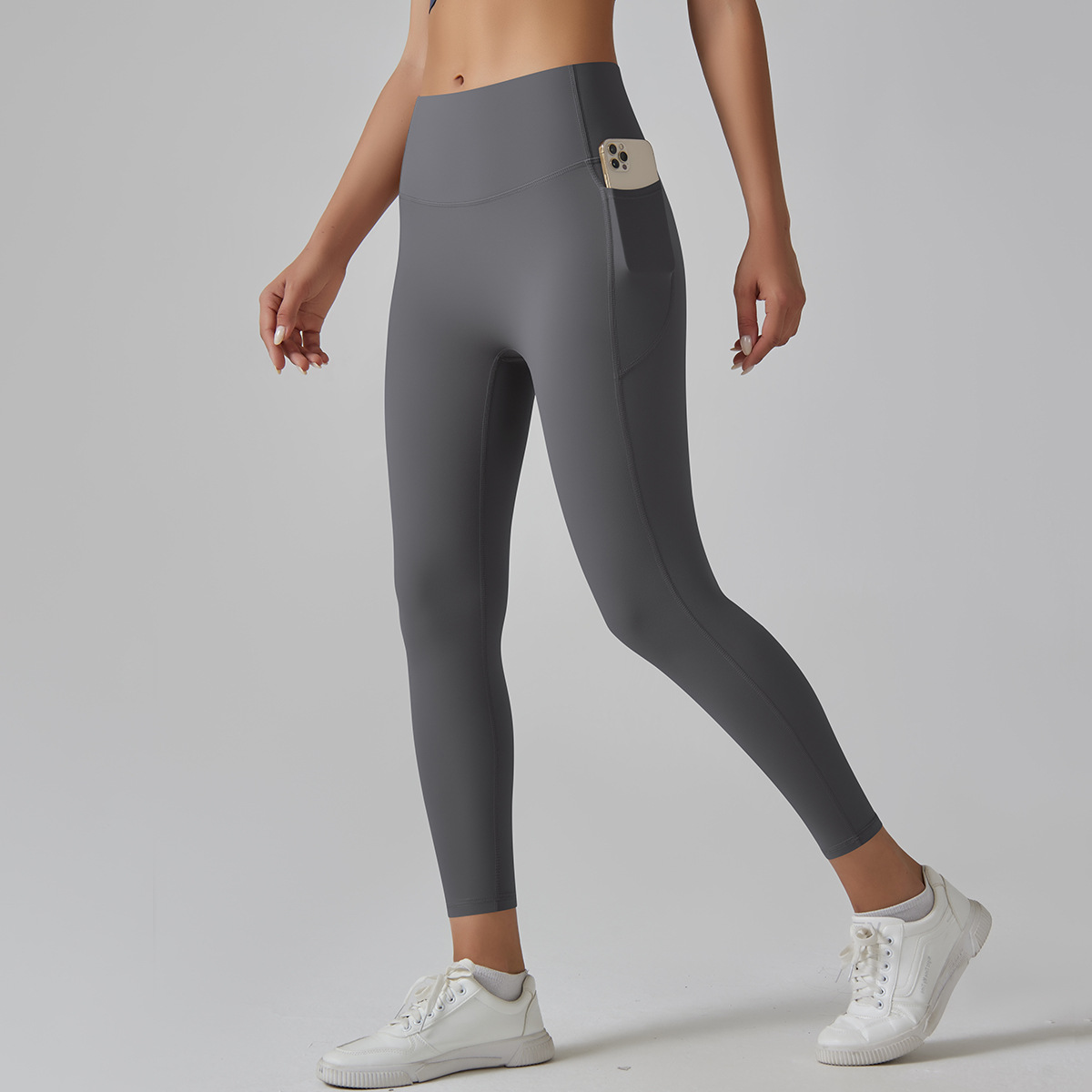 V888-ELOSUNG17899-224908-00 Dark Grey Size S High-Waist Seamless Yoga Pants for Women - Fitness Leggings with Pockets, Quick-Dry, Butt-Lifting, Stretchable Workout Tights - Image 1
