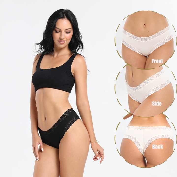 V888-ELOSUNG17930-224624-00 Size S Lace-Trimmed Cotton Panties – 3-Pack in Black, White, and Nude - Image 1