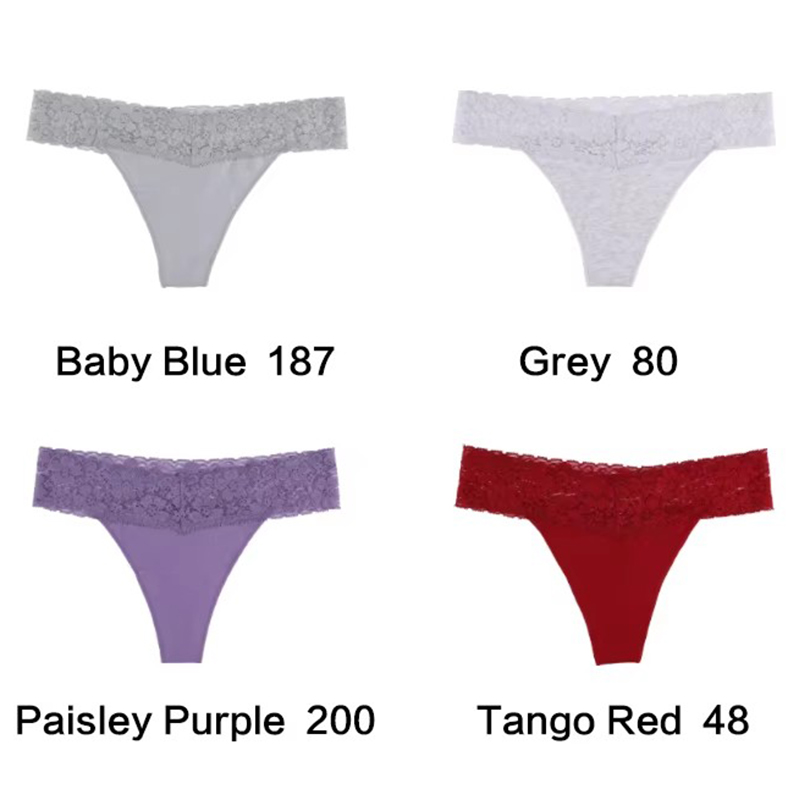 V888-ELOSUNG17934-224666-00 Size S Lace-Trimmed Thong Underwear – 4-Pack in Baby Blue,Grey,Paisley Purple and Tange Red - Image 1