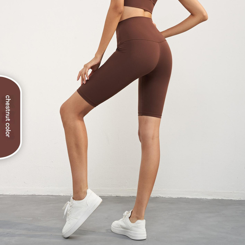 V888-ELOSUNG17955-224331-00 Size M Chestnut Color Seamless High-Waisted Yoga Shorts for Women - Tummy Control & Butt Lifting Fitness Shorts - Image 1