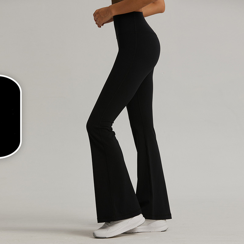 V888-ELOSUNG17982-224895-00 Black High-Waisted Lycra Yoga Bell-Bottom Pants for Women -Tummy Control & Butt Lifting - Image 1