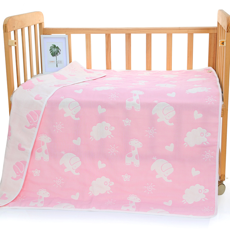 V888-ELOSUNG18002-223281-00 Pink Animal, 6-Layer Muslin Baby Blanket - Soft Cotton Bedding for Infants and Toddlers, 110x110 cm, - Image 1