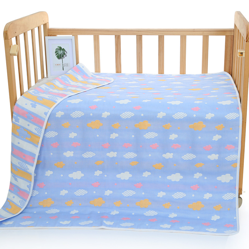 V888-ELOSUNG18013-225005-00 Blue Clouds, 6-Layer Muslin Baby Blanket - Soft Cotton Bedding for Infants and Toddlers, 110x110cm - Image 1