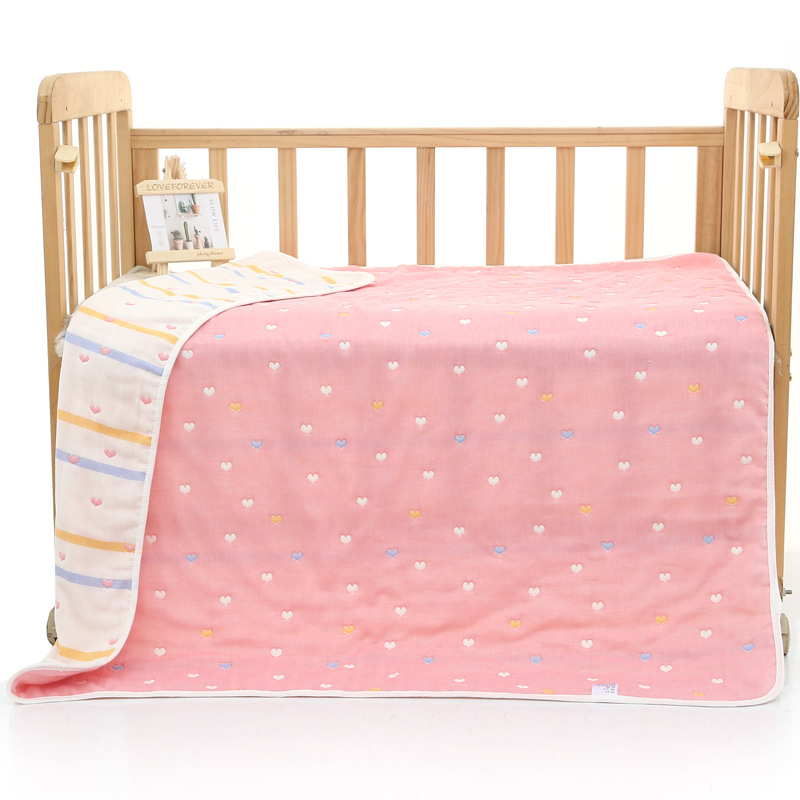 V888-ELOSUNG18021-224148-00 Pink love heart, 6-Layer Muslin Baby Blanket - Soft Cotton Bedding for Infants and Toddlers, 110x110cm - Image 1