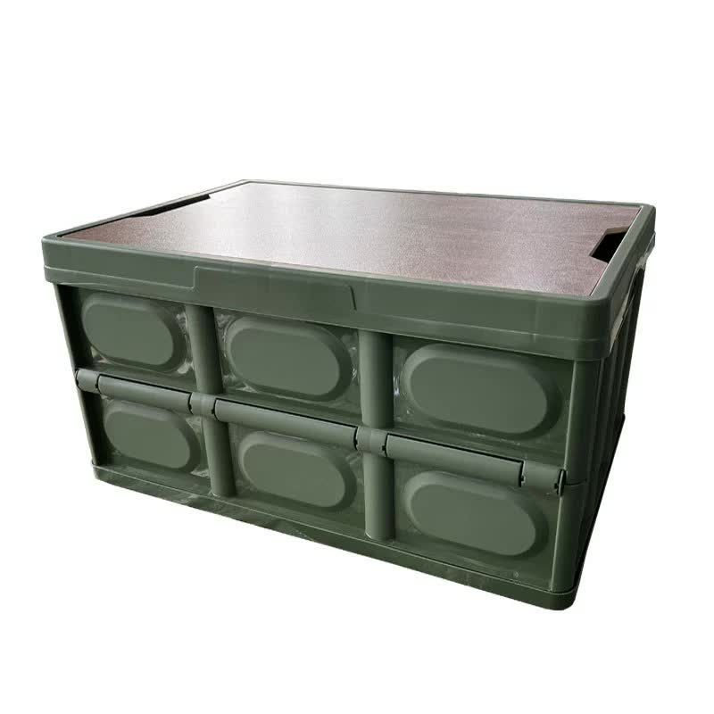 V888-ELOSUNG18053-226751-00 30L Green Foldable Storage Box with Wooden Lid - Multifunctional Car Organizer, Outdoor Folding Storage Container - Image 1