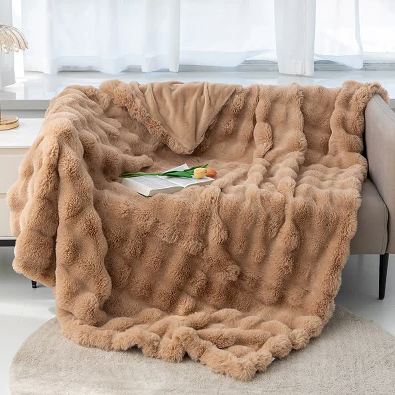 V888-ELOSUNG18058-202502241533-00 Coffee 130*160cm Plush Toscana Rabbit Hair Throw Blanket - Soft Flannel Fleece for All Seasons, Perfect for Couch & Bed - Image 1