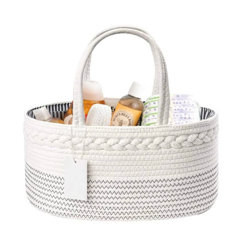 V888-ELOSUNG18112-202503251534-00 White and Black Stylish Cotton Rope Basket for Clothing & Toys - Woven Storage Organizer, 38x23x18cm - Image 1