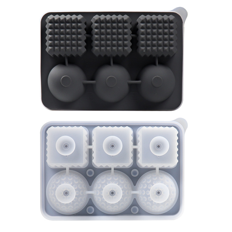 V888-ELOSUNG18114-202503251644-00 2 PCS Sphere & Square Ice Cube Tray (Black) - Novelty Silicone Ice Maker for Whiskey Cocktails - Image 1