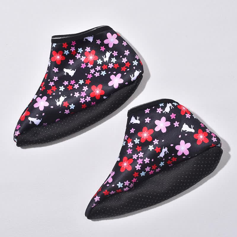 V888-ELOSUNG18131-202503251938-00 6 Pairs Women's Cozy Floral Bunny Non-Slip Mid-Calf Socks - Warm Fleece-Lined High-Top Floor Socks for Fall & Winter - Image 1