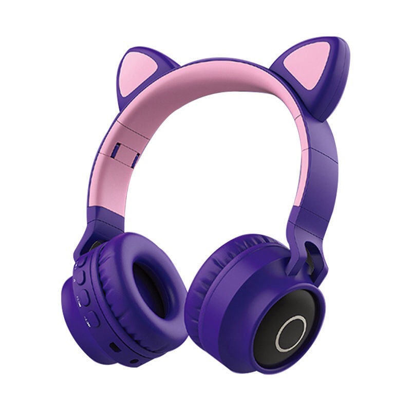 V888-ELOSUNG18172-202504211231-00 Adorable Cat Ear Wireless Headphones - Bluetooth 5.0, Foldable Design, Glowing RGB LED Lights - Cute Purple Headset - Image 1