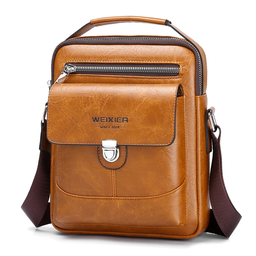 V888-ELOSUNG18231-202505131822-00 Premium PU Leather Crossbody Bag for Men - Vintage Light Brown Shoulder Bag - Image 1