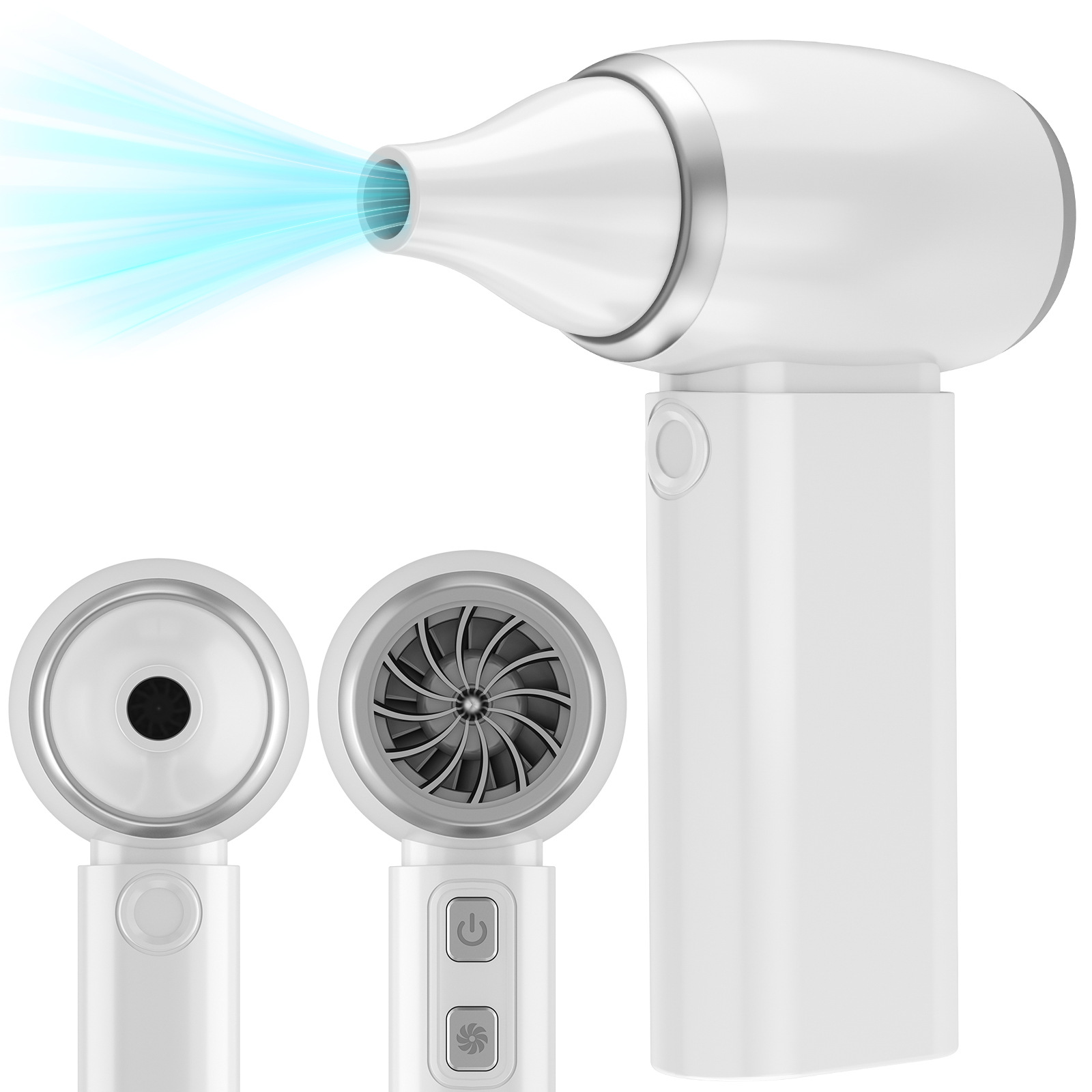 V888-ELOSUNG18242-202505131708-00 White Portable Turbo Handheld Blower Fan - 130000RPM High-Speed Mini Fan with 5000mAh Battery - Image 1