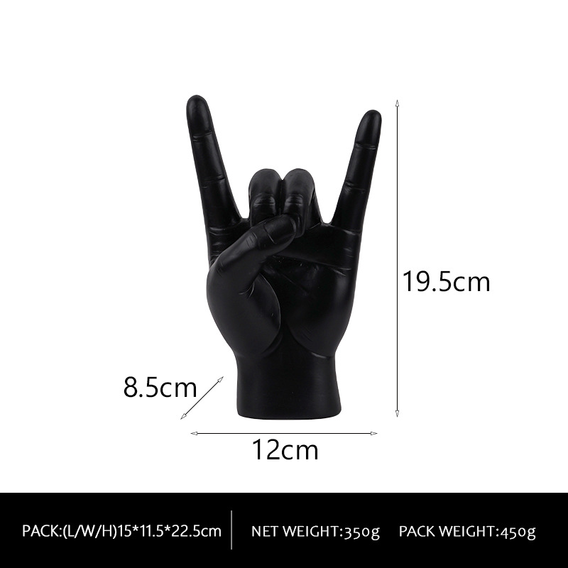 V888-ELOSUNG18256-202505151653-00 Black Left Hand Resin Rock and Roll Hand Figurine - Stylish Desk and Living Room Decor - Image 1