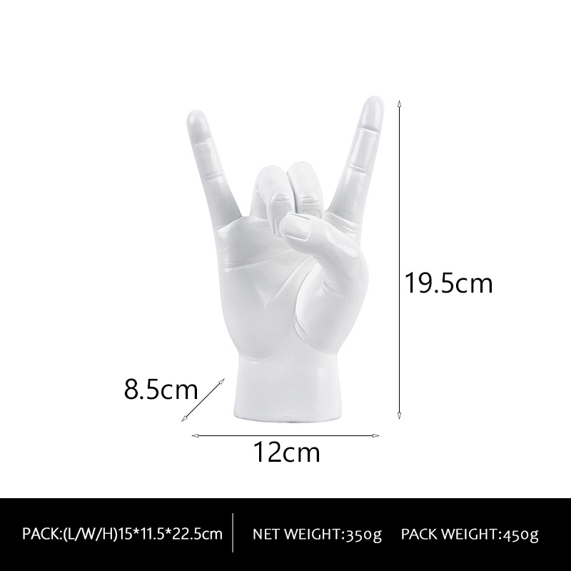 V888-ELOSUNG18257-202505151653-00 White Right Hand Resin Rock and Roll Hand Figurine - Stylish Desk and Living Room Decor - Image 1