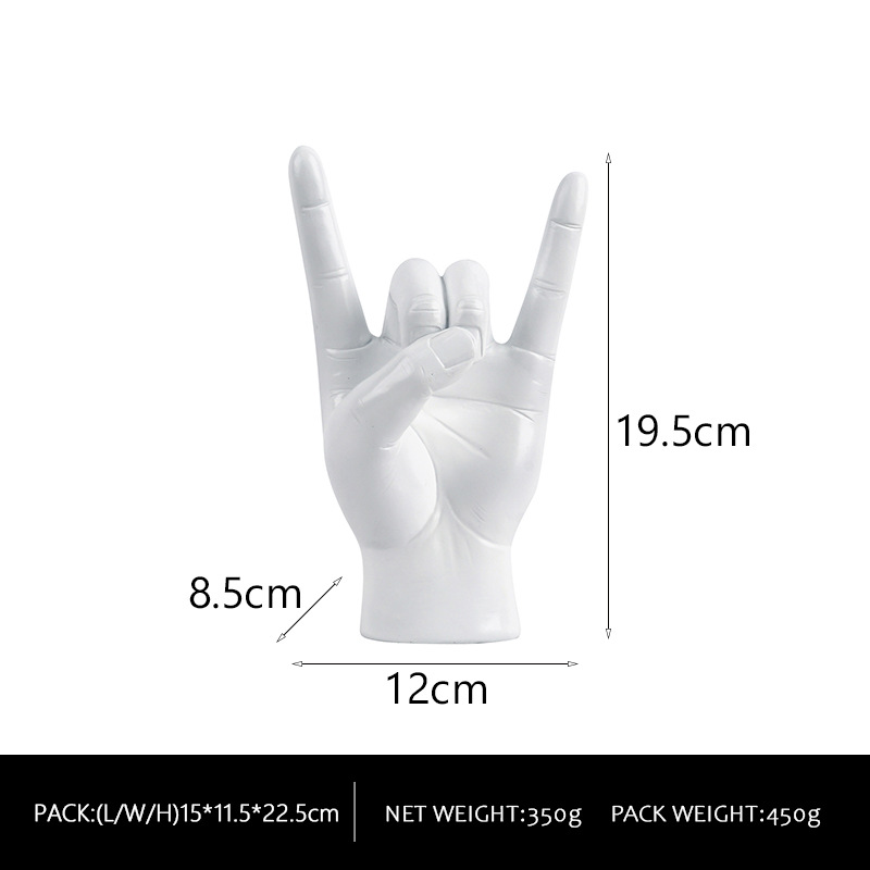 V888-ELOSUNG18258-202505151705-00 White Left Hand Resin Rock and Roll Hand Figurine - Stylish Desk and Living Room Decor - Image 1