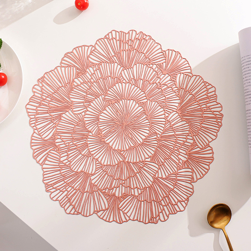 V888-ELOSUNG18270-202505231125-00 Rose Gold Elegant Floral PVC Placemats - Set of 8, Durable & Stylish Table Mats (38cm) - Image 1