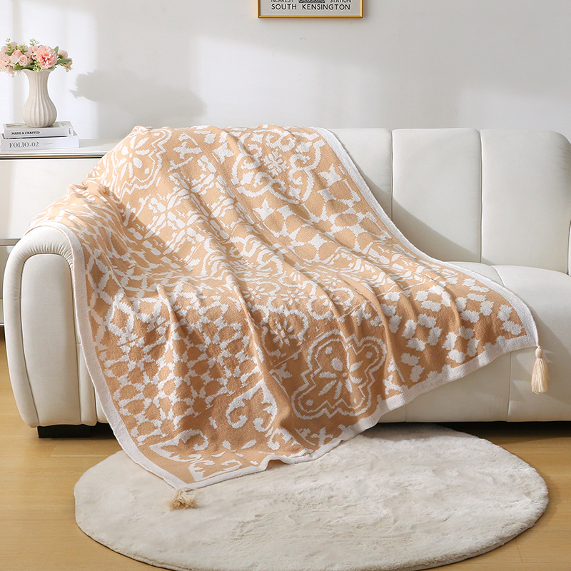 V888-ELOSUNG18283-202505231221-00 Bohemian Style Sofa Throw Blanket - Apricot Soft Faux Cashmere, 130x170cm (850g) for Office Naps & AC Cover - Image 1