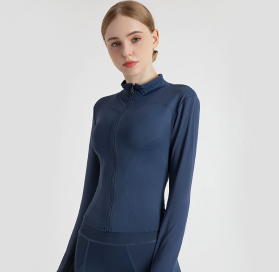 V888-ELOSUNG19003-224573-00 M Blue High-Stretch Slim Fit Yoga Jacket - Full Zip Workout Sports Jacket for Women - Image 1
