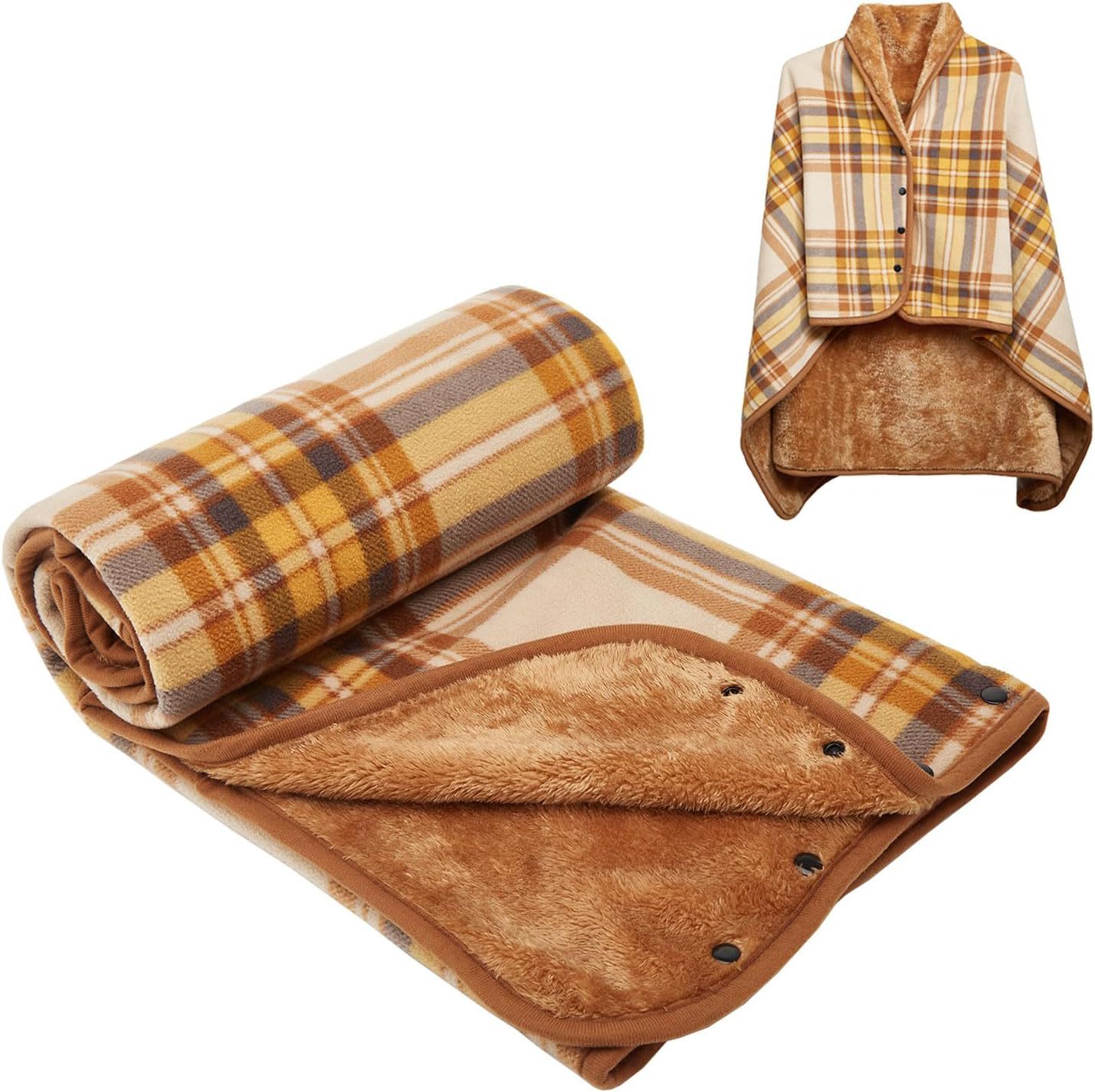 V888-ELOSUNG190113-225899-00 Brown Rasa 100x140cm Wearable Fleece Blanket - Soft, Warm & Anti-Pilling, Stylish Plaid Design - Image 1