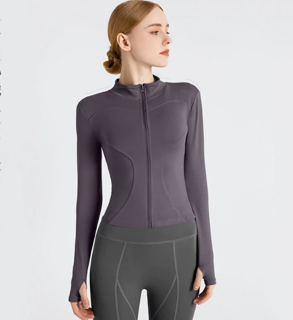 V888-ELOSUNG19025-224674-00 XXXL Purple High-Stretch Slim Fit Yoga Jacket - Full Zip Workout Sports Jacket for Women - Image 1