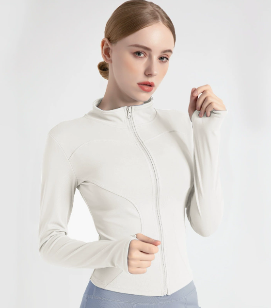 V888-ELOSUNG19030-224709-00 XXL White High-Stretch Slim Fit Yoga Jacket - Full Zip Workout Sports Jacket for Women - Image 1