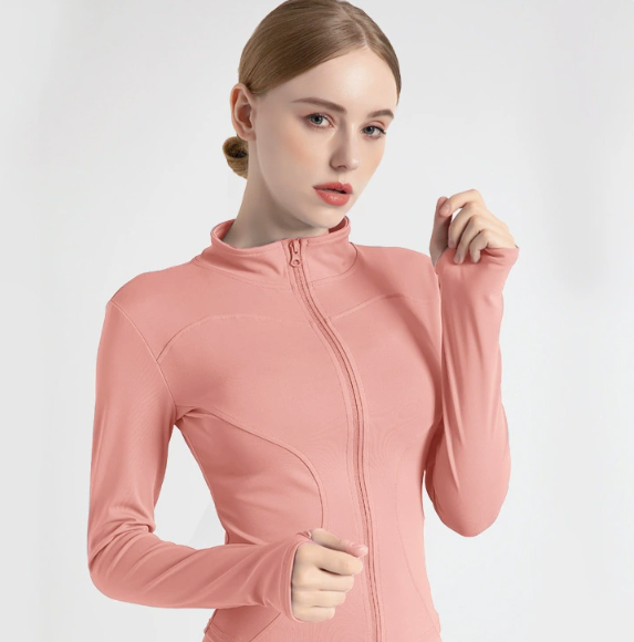 V888-ELOSUNG19036-224724-00 XXL Pink High-Stretch Slim Fit Yoga Jacket - Full Zip Workout Sports Jacket for Women - Image 1
