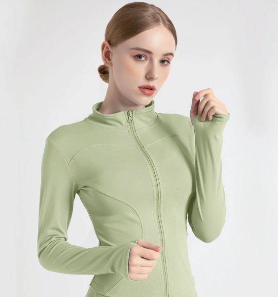 V888-ELOSUNG19038-224730-00 S Green High-Stretch Slim Fit Yoga Jacket - Full Zip Workout Sports Jacket for Women - Image 1